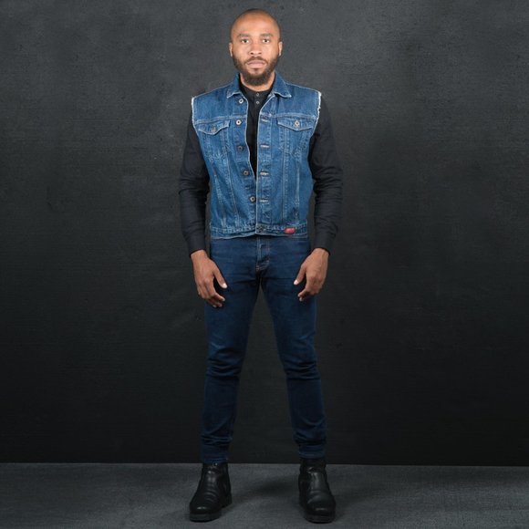 MEN - Guess Denim Sleeveless Jacket - Dark Blue Jean - Picture 3 of 7